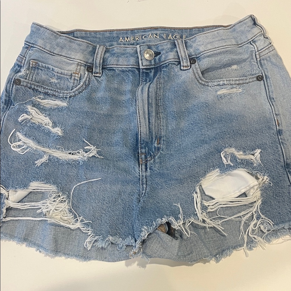 American Eagle Outfitters Light Blue Distressed Jean Shorts